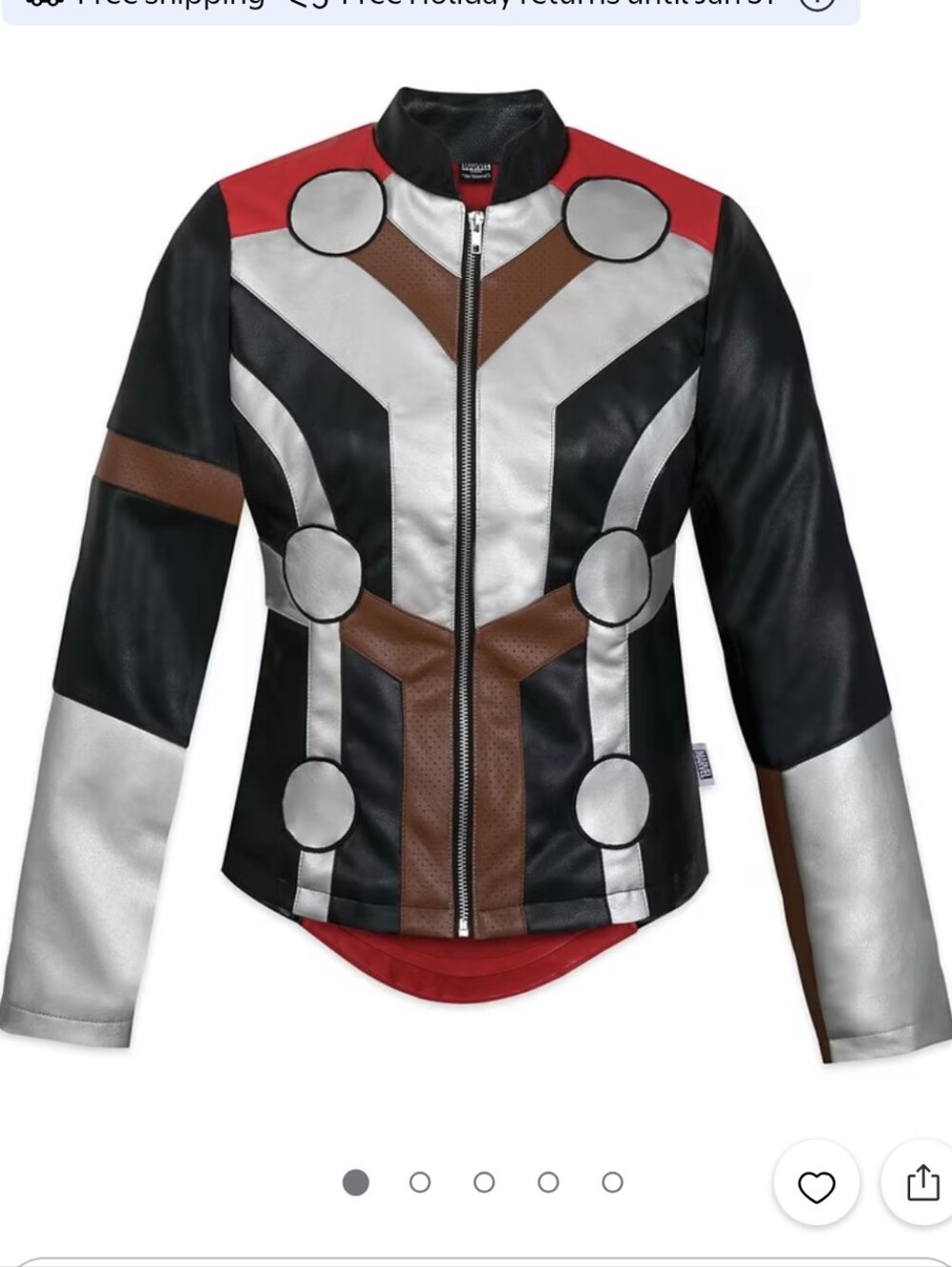 Marvel Her Universe THOR Faux Leather Full Zip Jacket Size Small